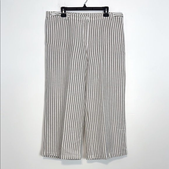 J. Jill Brown and White Striped Linen Blend Wide Leg Pants. Size 16. - Picture 1 of 13